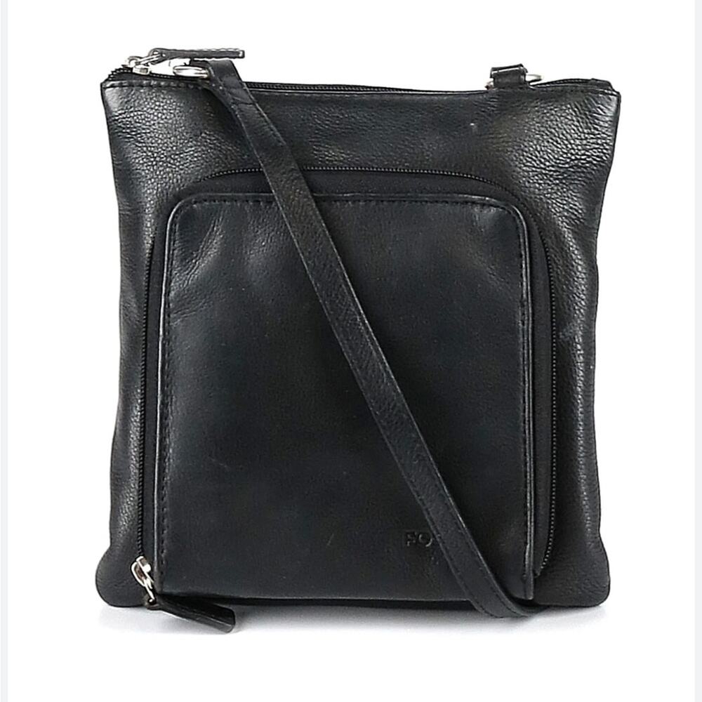 Fossil Unisex One Size Fits All Black Leather Pebbled Crossbody Bag